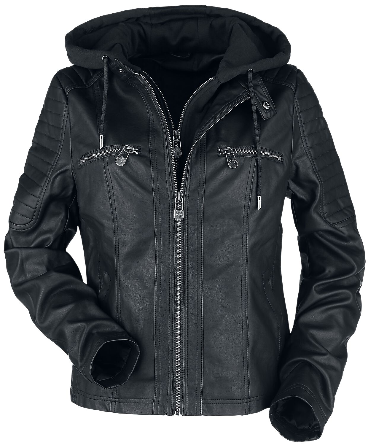 Tall Women Leather Jacket Black - Removable Hood